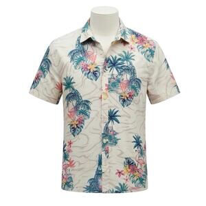 American Eagle Mens XL Tropical Flamingo Palm Button Down Short Sleeve Shirt